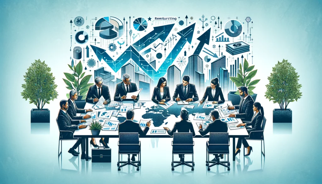 Profesjonalna scena biznesowa pokazująca restrukturyzację firmy