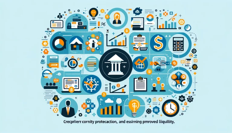 Schemat przedstawiający proces decyzyjny między restrukturyzacją a upadłością firmy, z ikonami reprezentującymi stabilność finansową, likwidację i ochronę prawną.